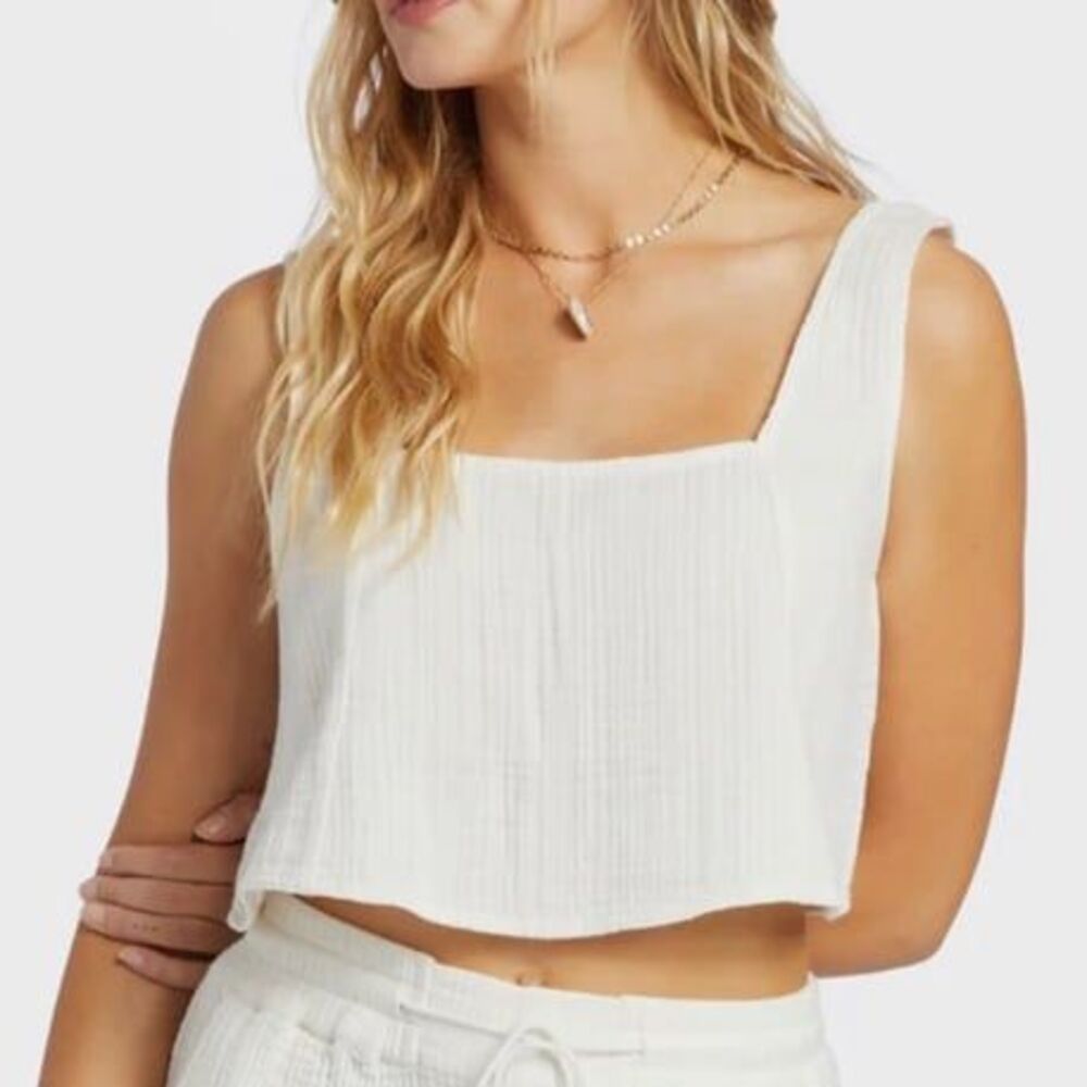 Billabong Open Skies Cotton Gauze Square Neck Crop Tank Top White Size M
